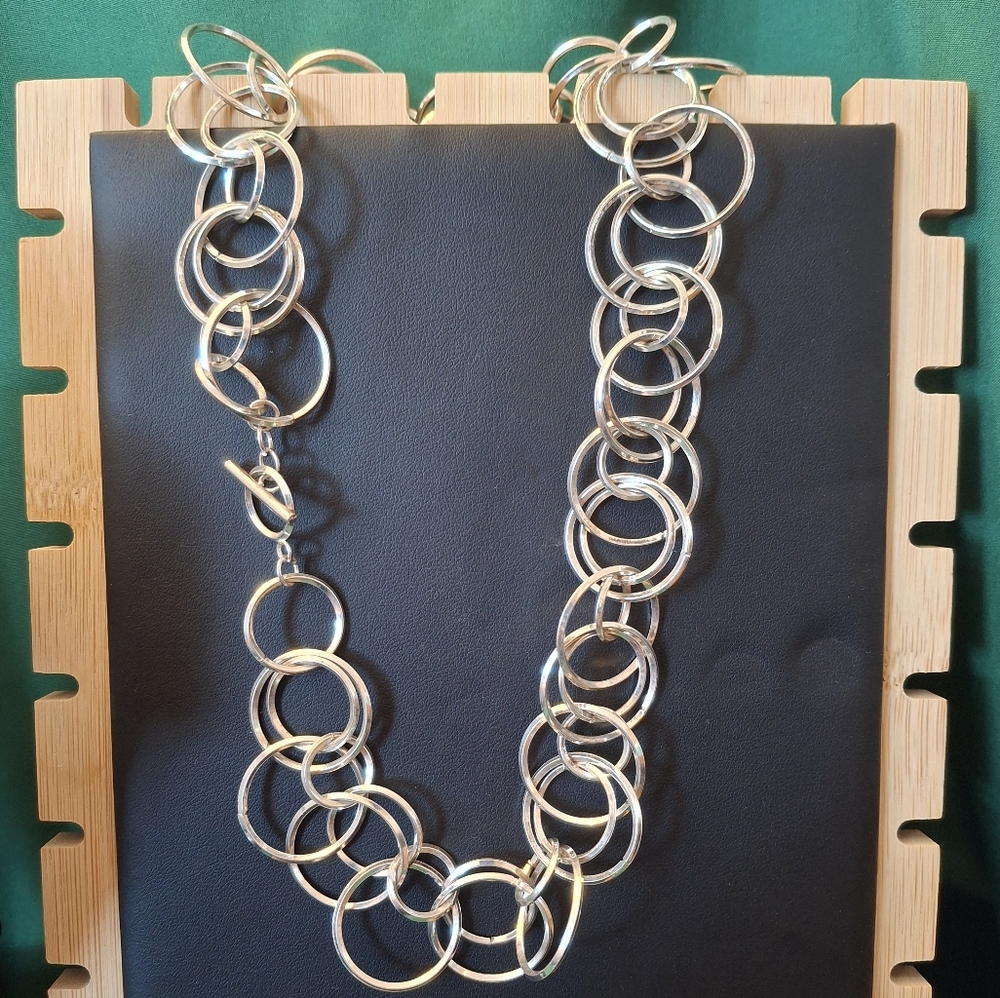 Vintage Silver-tone Circle Bubble Link Necklace
